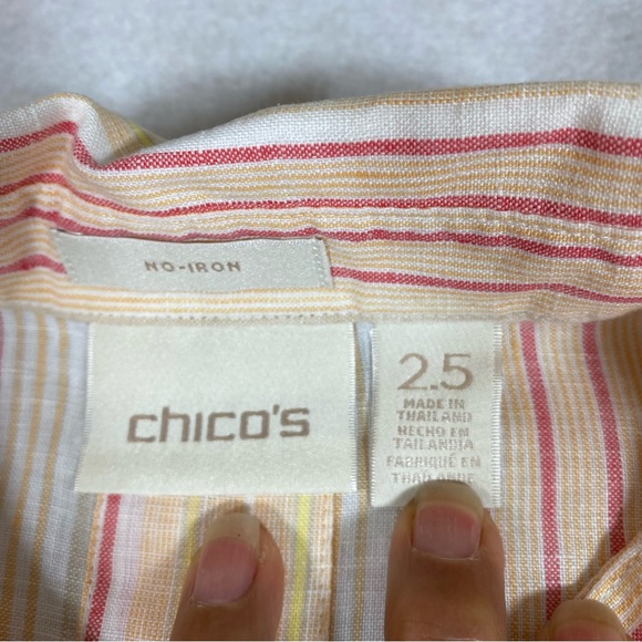 Chicos Linen Button Down Shirt Size 2.5 Striped Loose Tunic Sharkbite H… - Picture 3 of 10